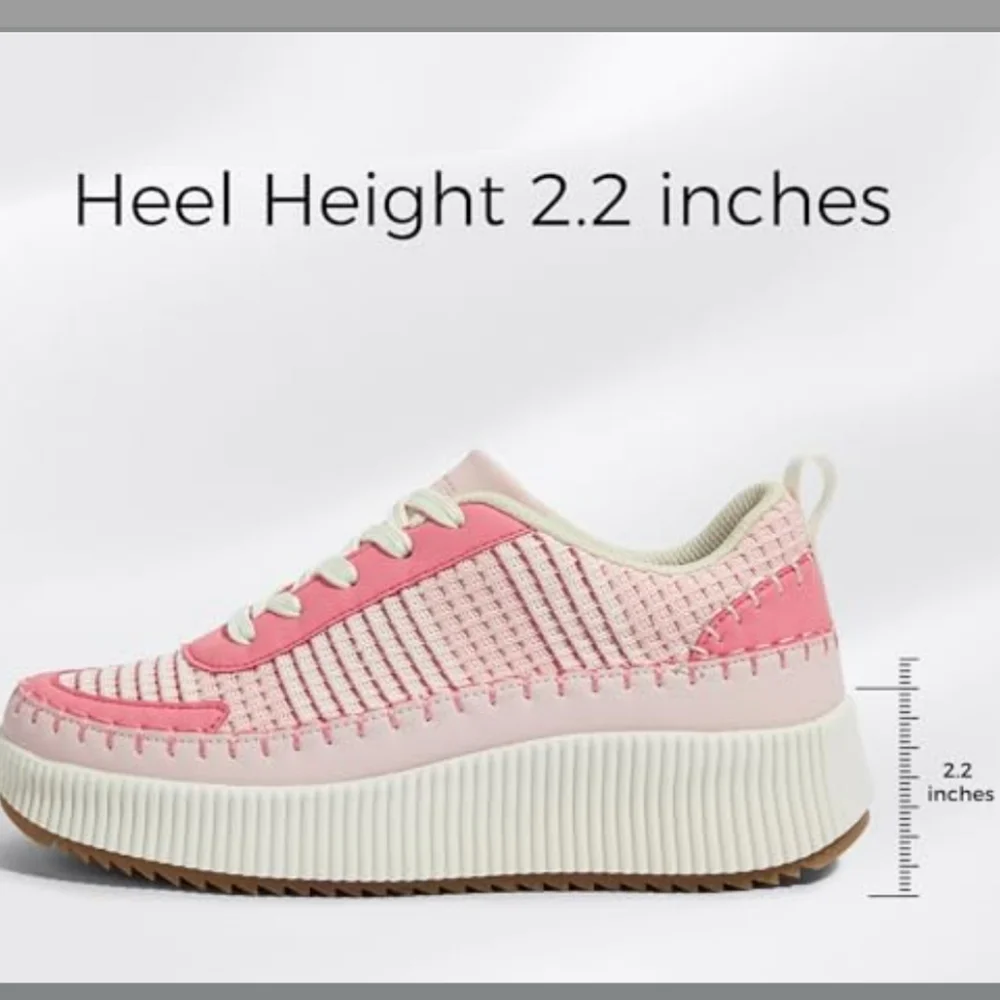 LUCKY STEP Women's Platform Lace-Up Chunky Knit Pink Walking Sneakers Size 8